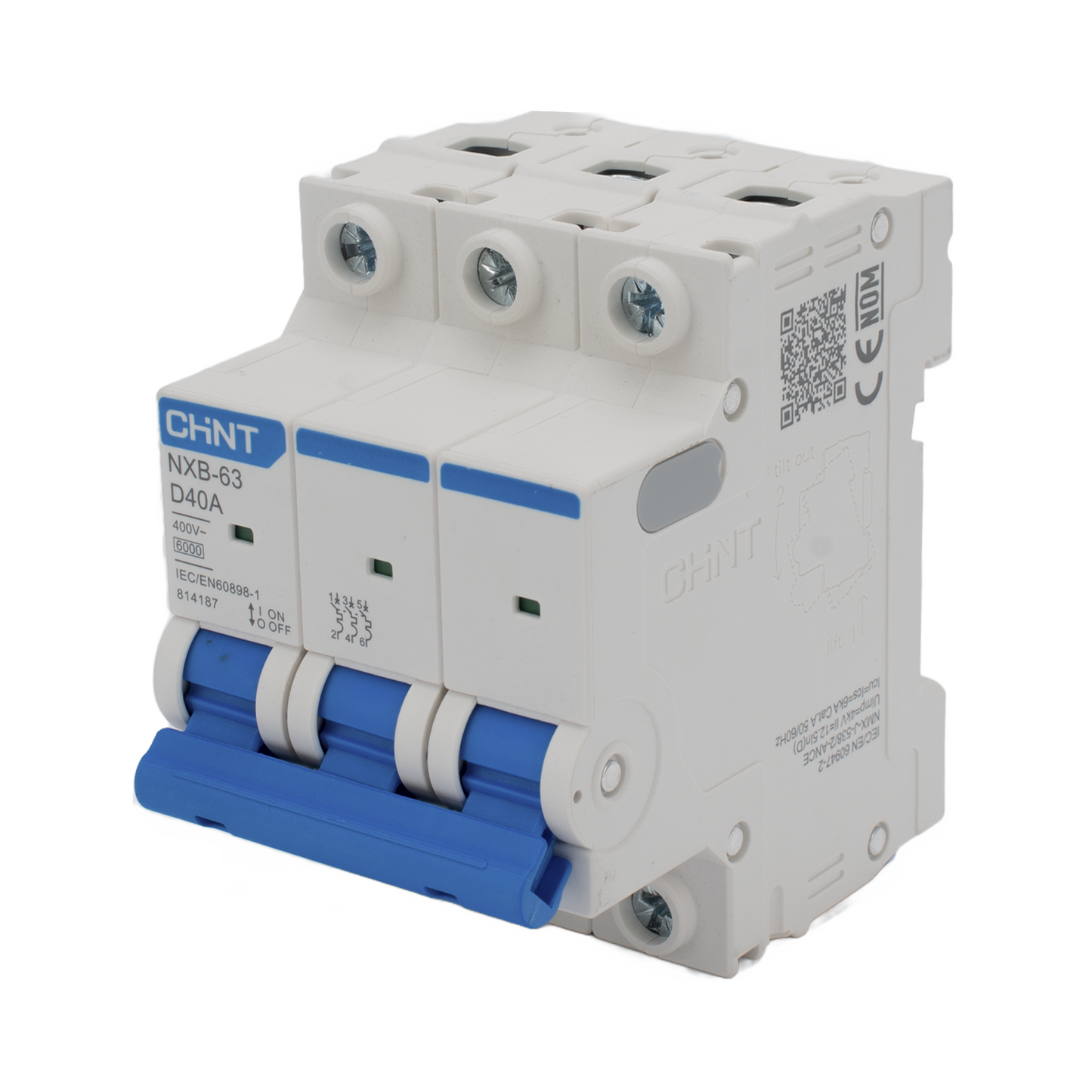 Pastilla para Riel Din, 3 Polos, 40 Amp, Vca:110/415v, 6kA, Catálogo: NXB633PD40.