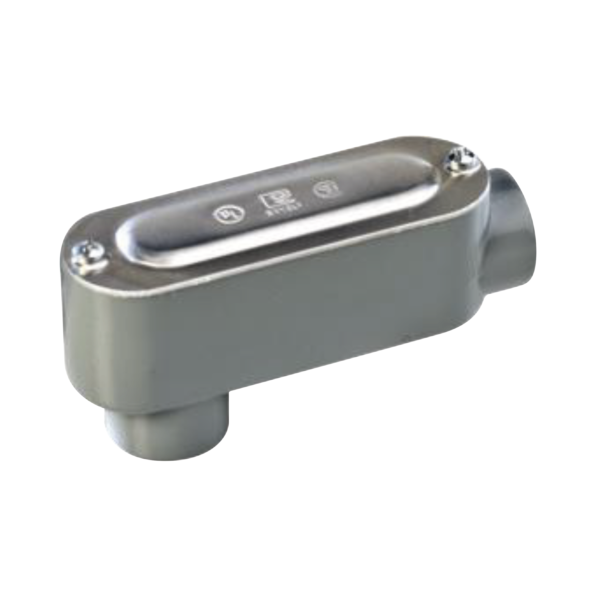 Caja oval roscada tipo LB de 1 1/4" (31.8 mm) incluye tapa y tornillos.