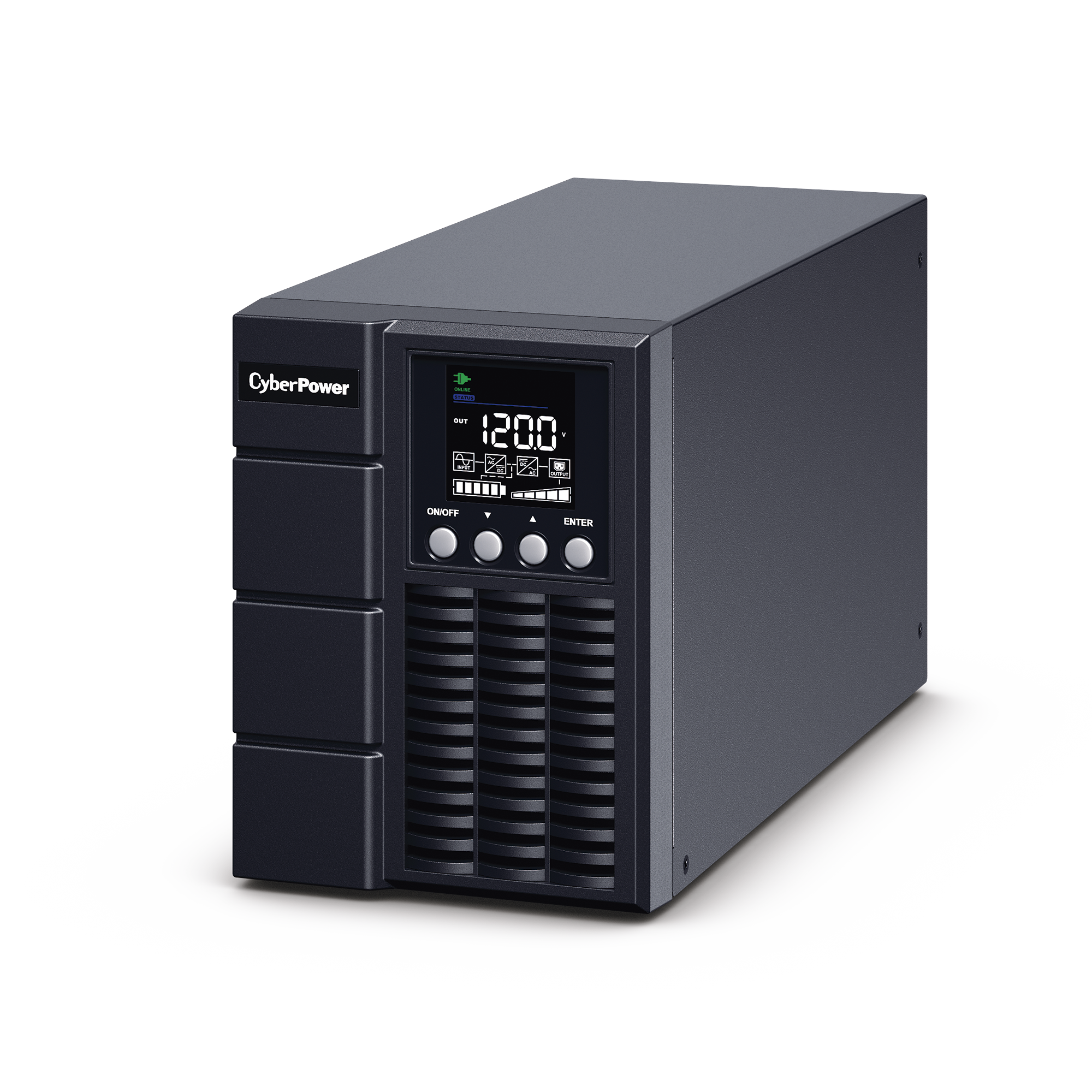 UPS de 1000 VA/900 W, Online Doble Conversión, Entrada 120 Vca NEMA 5-15P, Onda Senoidal Pura, Tipo Torre, Con 4 Tomas NEMA 5-15R CYBERPOWER OLS1000A - SILYMX