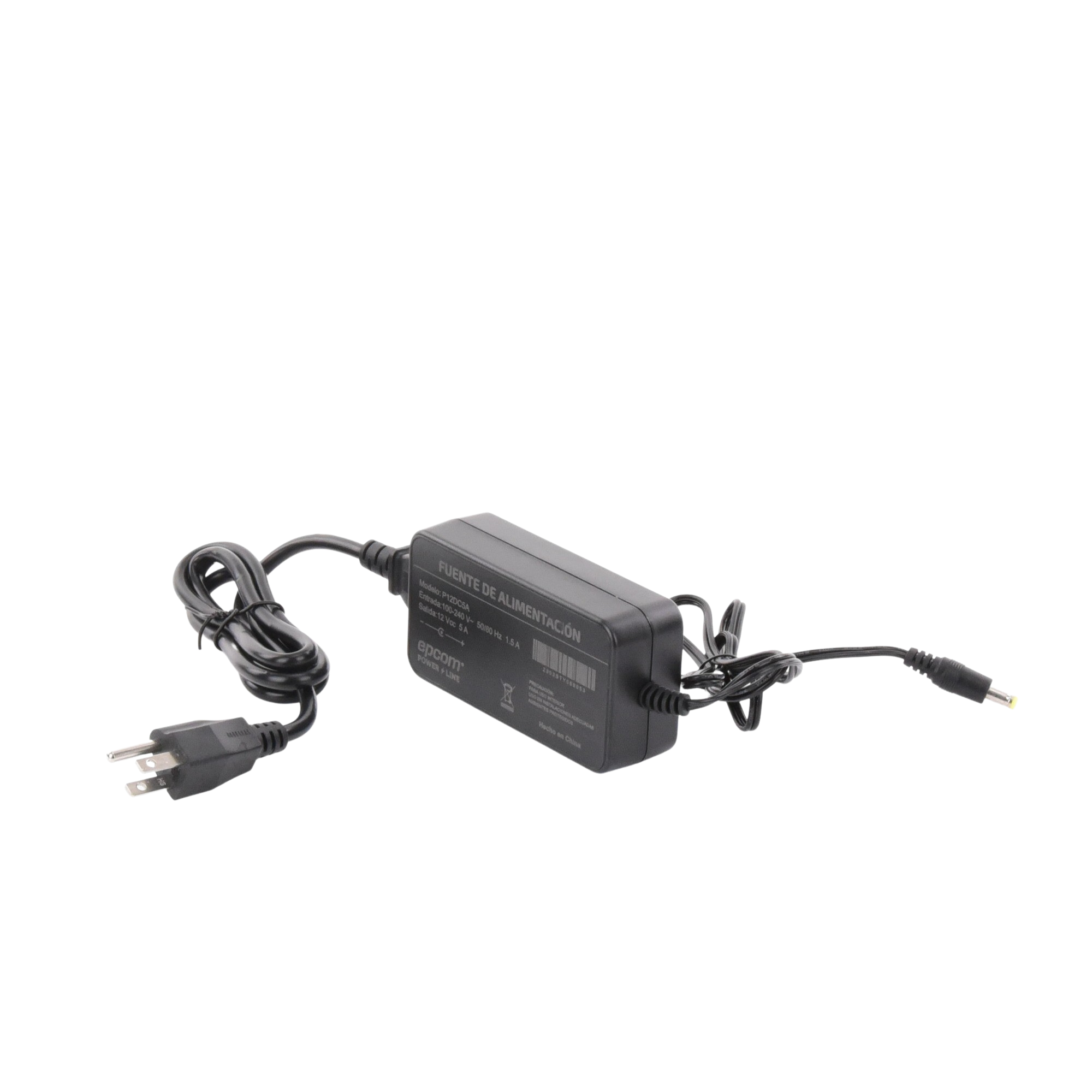 Fuente de poder con Cables de Extensión para Mayor Alcance 12 Vcc / 5 Amperes / Profesional / 0.5 metros a la toma de alimentación / 0.5 metros a la conexión del dispositivo