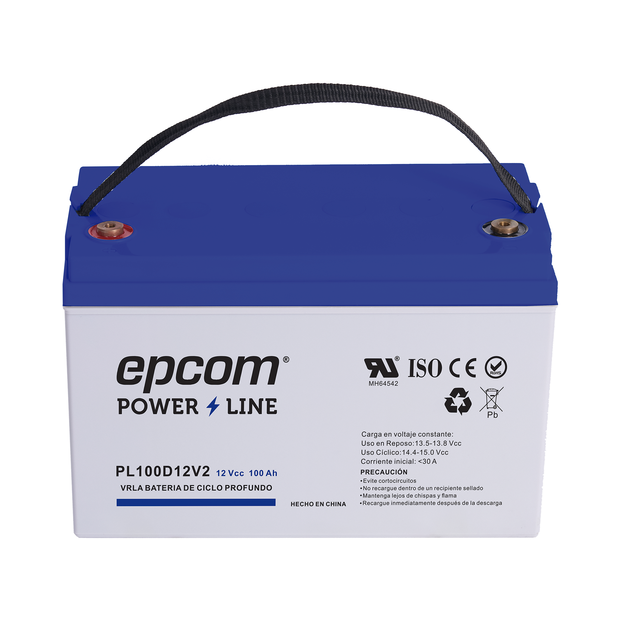 Batería 12 Vcc 100 Ah UL AGM-VRLA CICLO PROFUNDO Para uso en aplicaciones fotovoltaicas y de emergencia Terminales T4 EPCOM POWERLINE PL100D12V2 - SILYMX