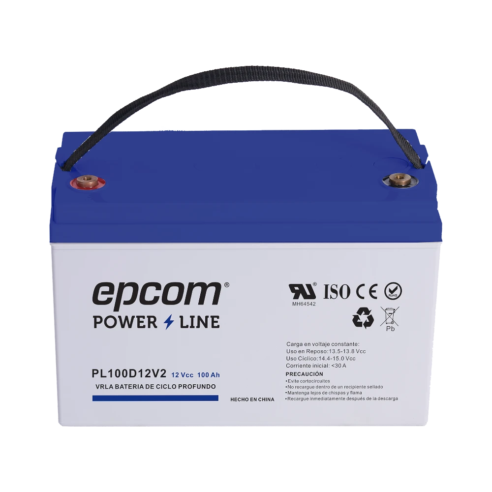 Batería 12 Vcc 100 Ah UL AGM-VRLA CICLO PROFUNDO Para uso en aplicaciones fotovoltaicas y de emergencia Terminales T4 EPCOM POWERLINE PL100D12V2 - SILYMX