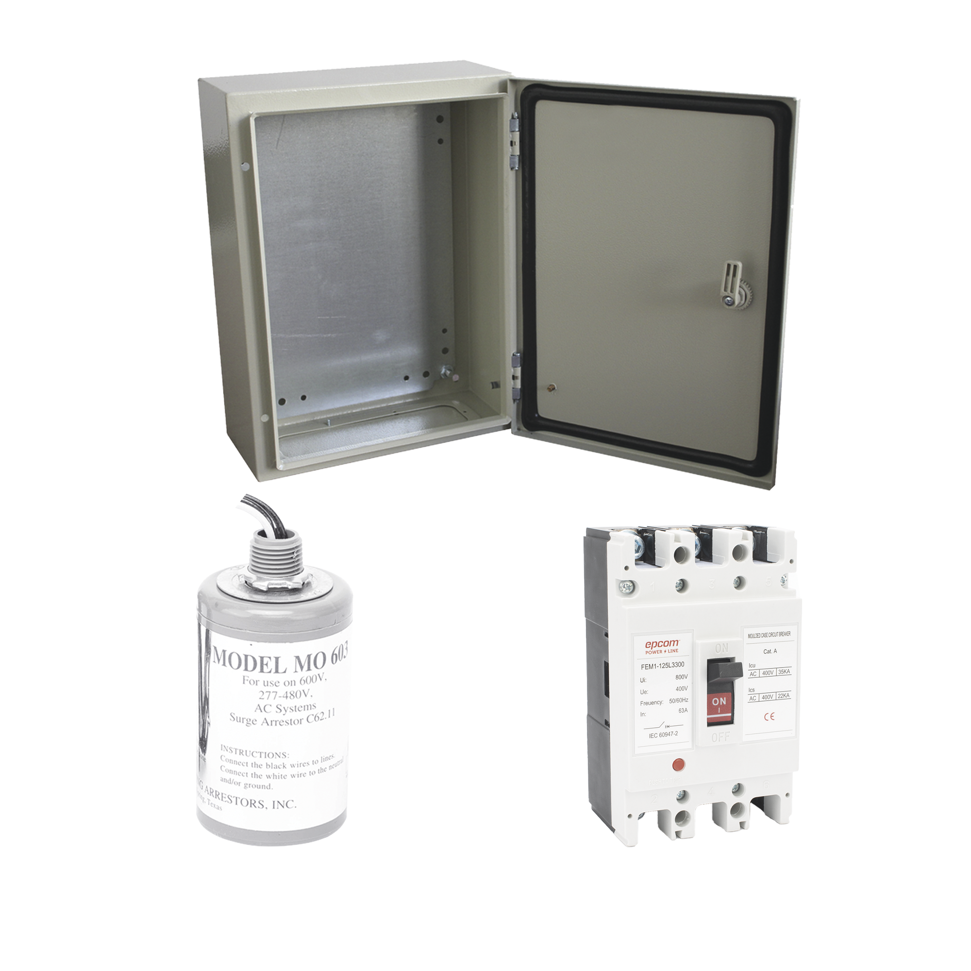 Kit de Centro de Carga Trifásico EPCOM · 690 VCA · 125 A · 3 Polos · Supresor de Descargas Atmosféricas PL125ACA - SILYMX