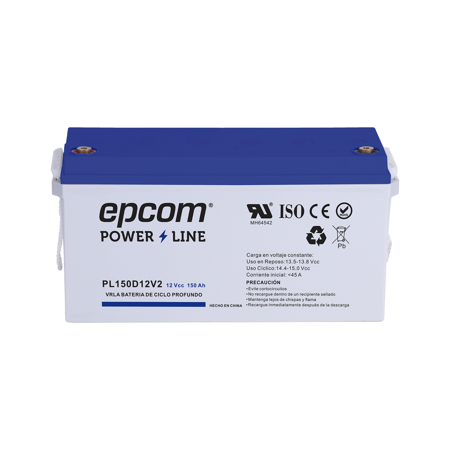 Batería 12 Vcc 150 Ah UL AGM-VRLA CICLO PROFUNDO Uso en aplicación fotovoltaica terminales T5 EPCOM POWERLINE PL150D12V2 - SILYMX