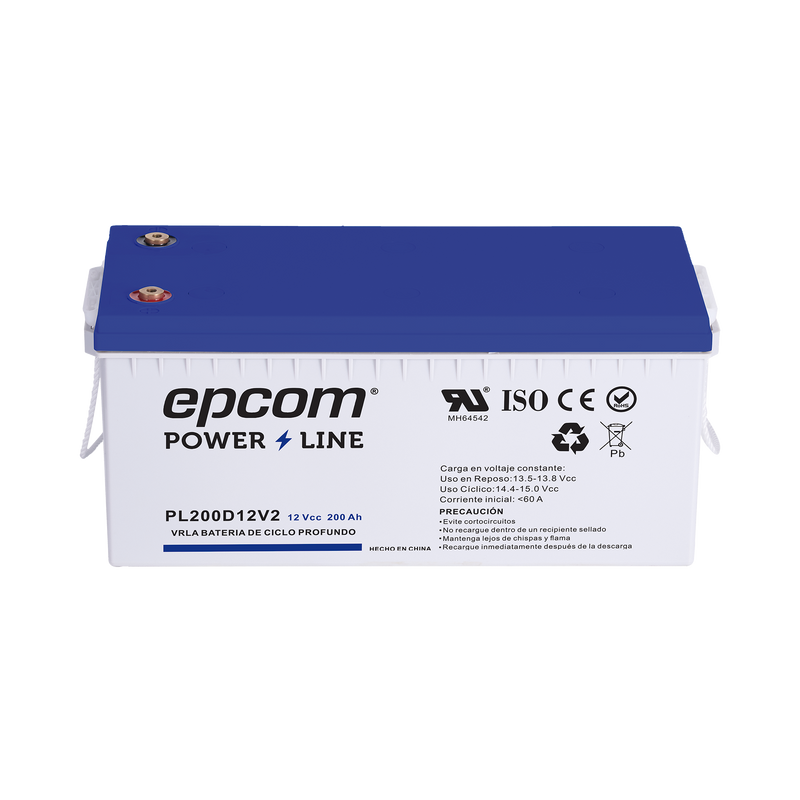 Batería 12 Vcc 200 Ah UL AGM-VRLA Ciclo profundo Para uso en aplicaciones fotovoltaicas y de emergencia Terminales T5 EPCOM POWERLINE PL200D12V2 - SILYMX