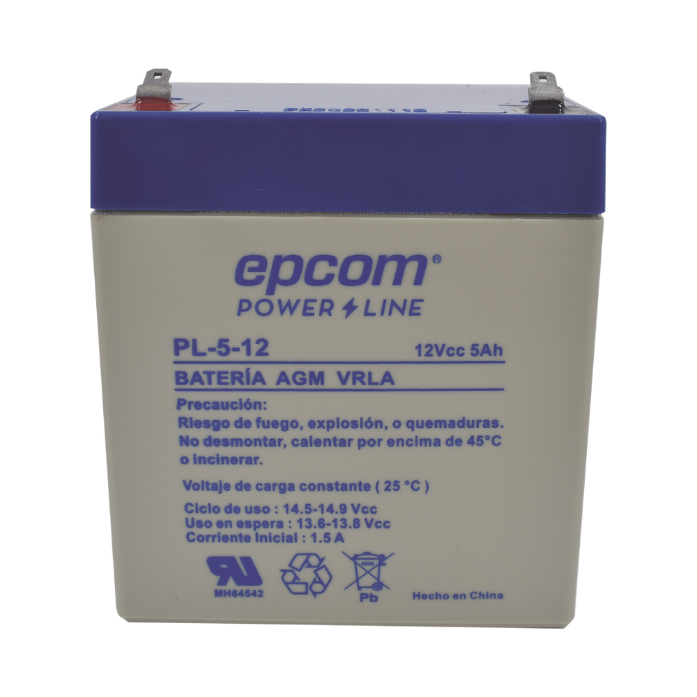 Batería de Respaldo 12V 5 Ah AGM-VRLA Terminals tipo F1 UL PL512 - SILYMX