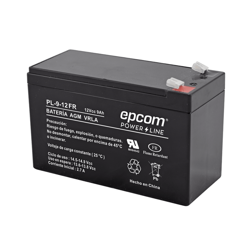 Batería de respaldo 12 V 9 Ah UL Tecnología AGM-VRLA Retardante a la flama Terminales tipo F1 PL-9-12FR - SILYMX