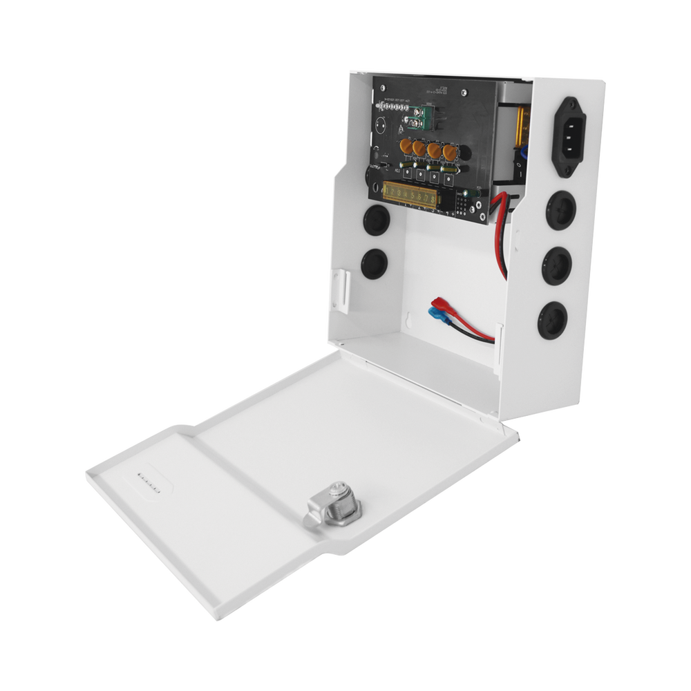 Fuente de Poder Profesional de 12 Vcc @ 4 A Soporta 4 Cámaras Capacidad de Batería de Respaldo (No Incluída) Voltaje de Entrada 96-264 Vca PLK12DC4ABK - SILYMX