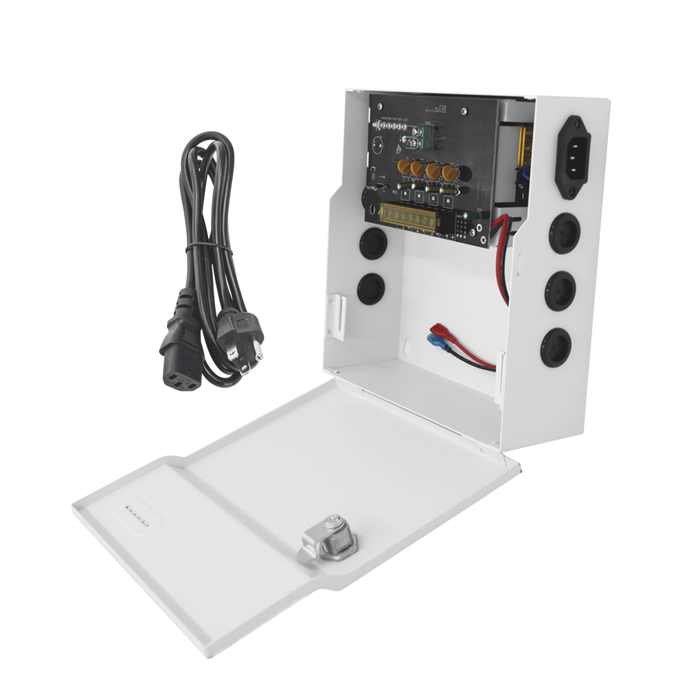 Fuente de Poder Profesional de 12 Vcc @ 4 A Soporta 4 Cámaras Capacidad de Batería de Respaldo (No Incluída) Voltaje de Entrada 96-264 Vca PLK12DC4ABK - SILYMX