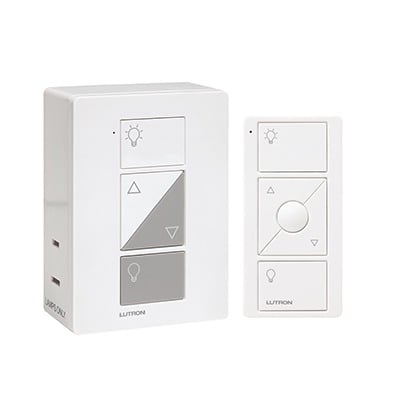 (Caseta Wireless) Kit, adaptador y control remoto PICO, Ideal para lamparas, tiene 3 funciones atenuador, on/off, repetidor señal LUTRON CASETA WIRELESS PPKG1PWH - SILYMX