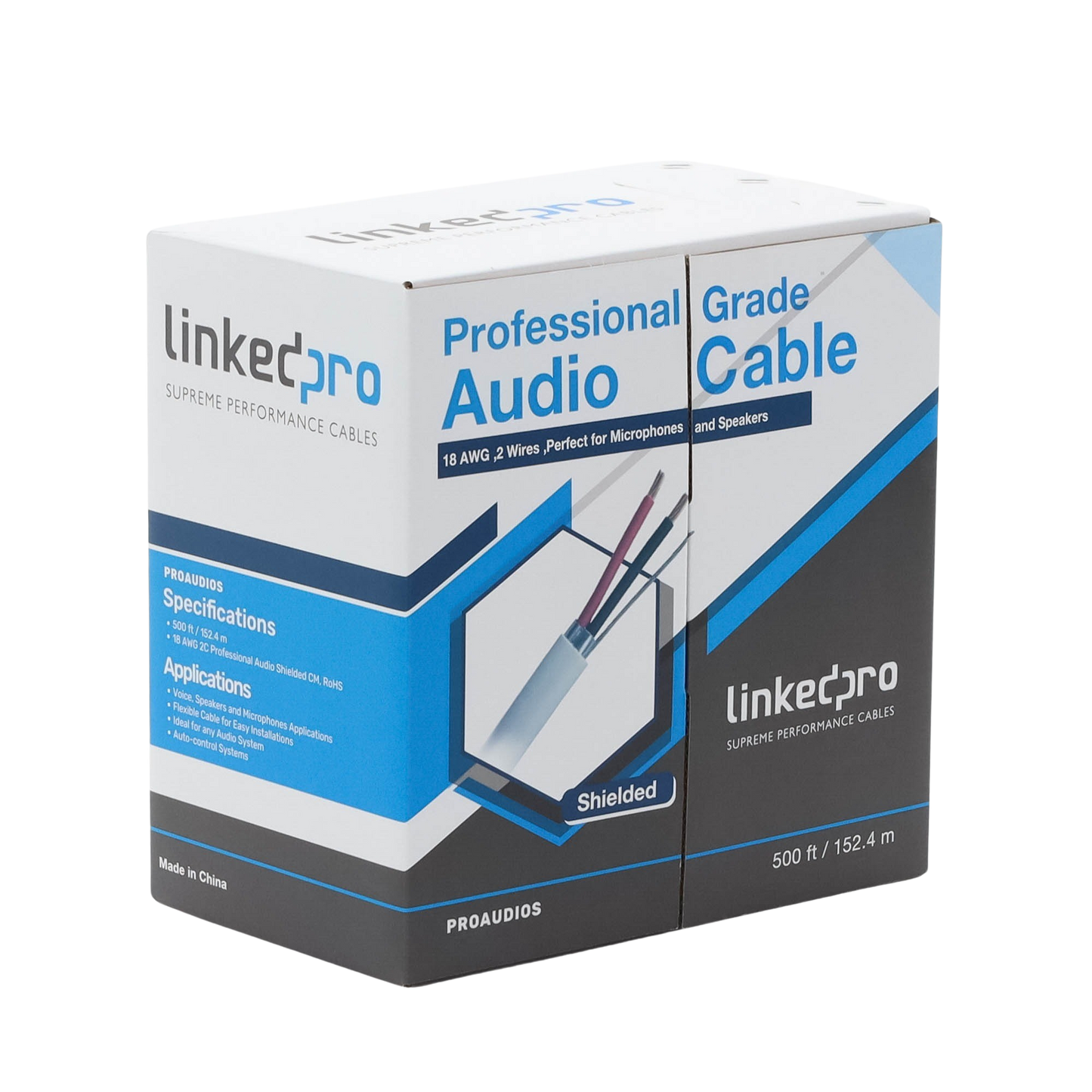 Cable para audio profesional 2 x 18 AWG 100% cobre BLINDADO perfecto para bocinas y micrófonos bobina de 152 m PRO-AUDIO-S - SILYMX