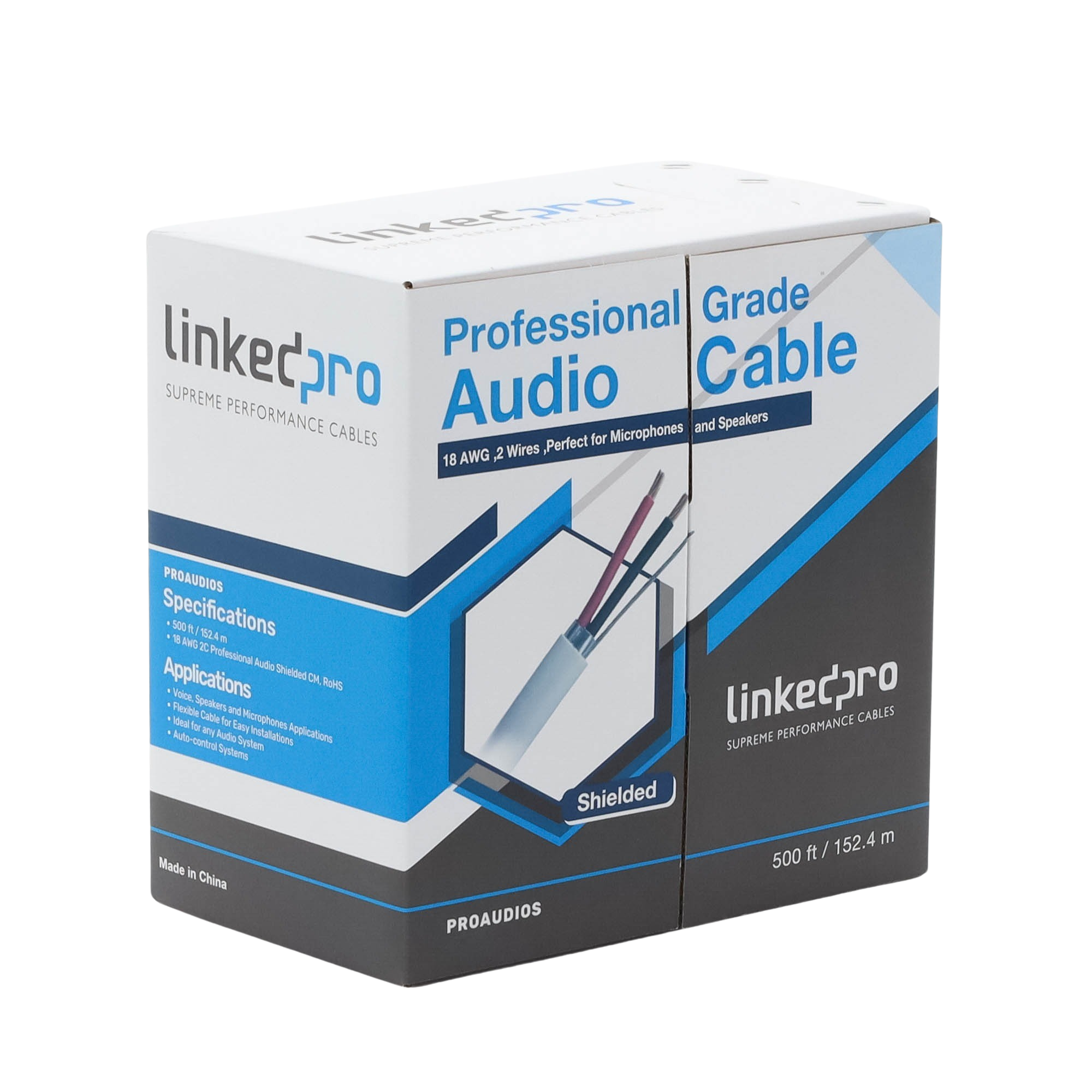 Cable para audio profesional 2 x 18 AWG 100% cobre BLINDADO perfecto para bocinas y micrófonos bobina de 152 m PRO-AUDIO-S - SILYMX