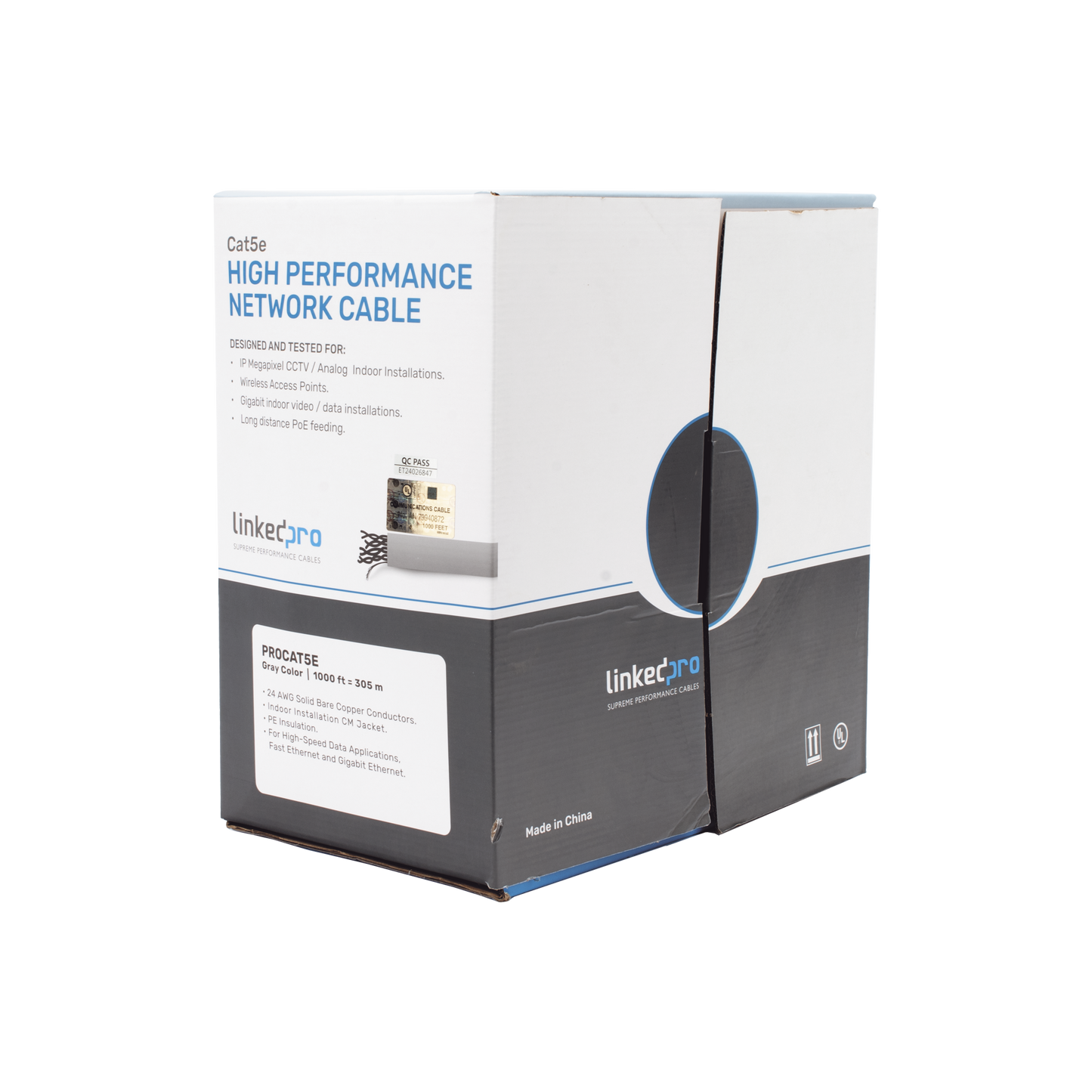 Bobina de Cable UTP Cat5e 305m Gris 100% Cobre UL Uso Interior | LINKEDPRO PRO-CAT-5E - SILYMX