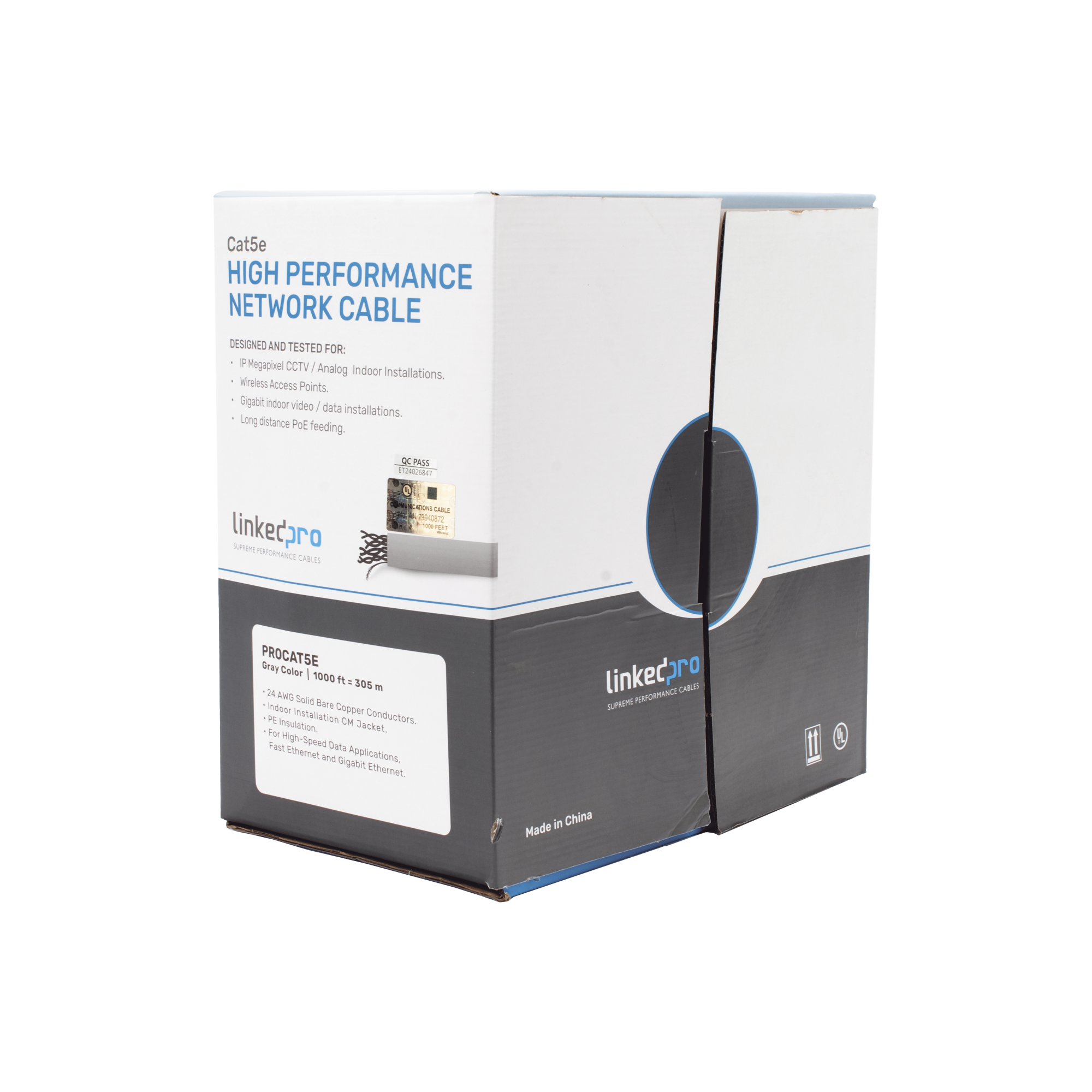 Bobina de Cable UTP Cat5e 305m Gris 100% Cobre UL Uso Interior | LINKEDPRO PRO-CAT-5E - SILYMX