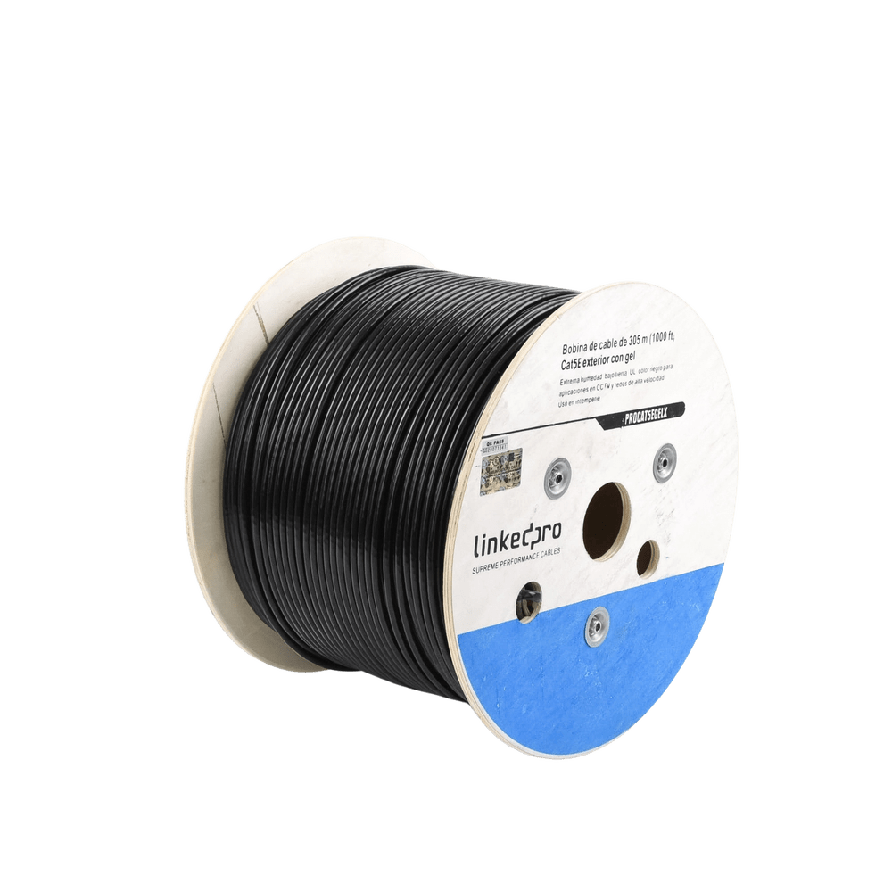 Bobina de cable Cat5E LinkedPro con gel intemperie doble forro color negro 305 m PRO-CAT-5E-GELX - SILYMX
