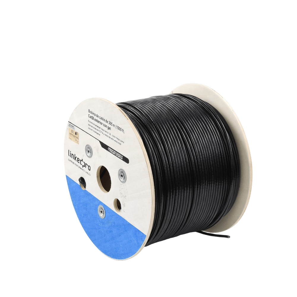 Bobina de cable Cat5E LinkedPro con gel intemperie doble forro color negro 305 m PRO-CAT-5E-GELX - SILYMX