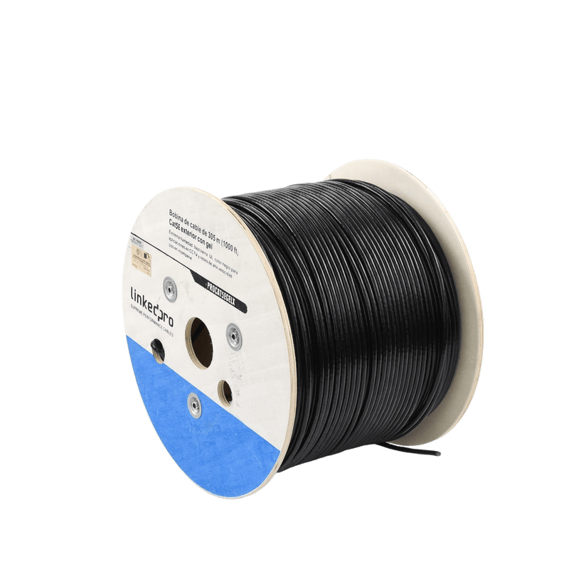 Bobina de cable Cat5E LinkedPro con gel intemperie doble forro color negro 305 m PRO-CAT-5E-GELX - SILYMX