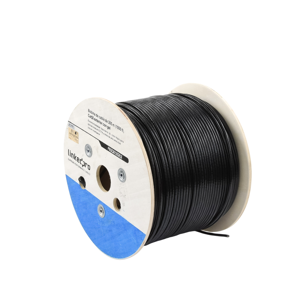 Bobina de cable Cat5E LinkedPro con gel intemperie doble forro color negro 305 m PRO-CAT-5E-GELX