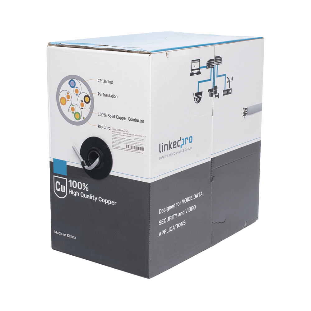 Bobina de cable de 305 m ( 1000 ft ) Cat5e alto desempeño de color Gris UL para aplicaciones en video vigilancia redes de datos Uso Interior - SILYMX