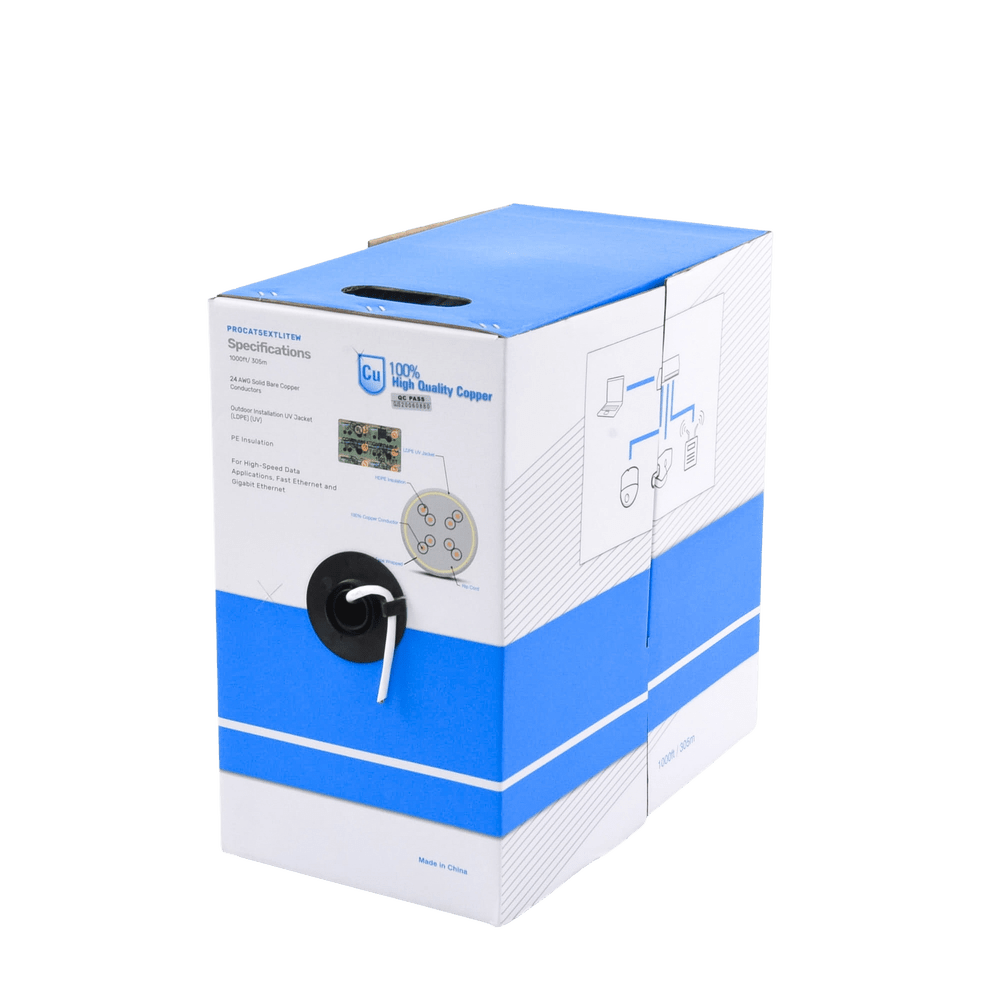 Bobina de cable Linkedpro Cat5e intemperie sin blindar 100% Cobre 305 Metros color blanco PRO-CAT5-EXT-LITEW - SILYMX