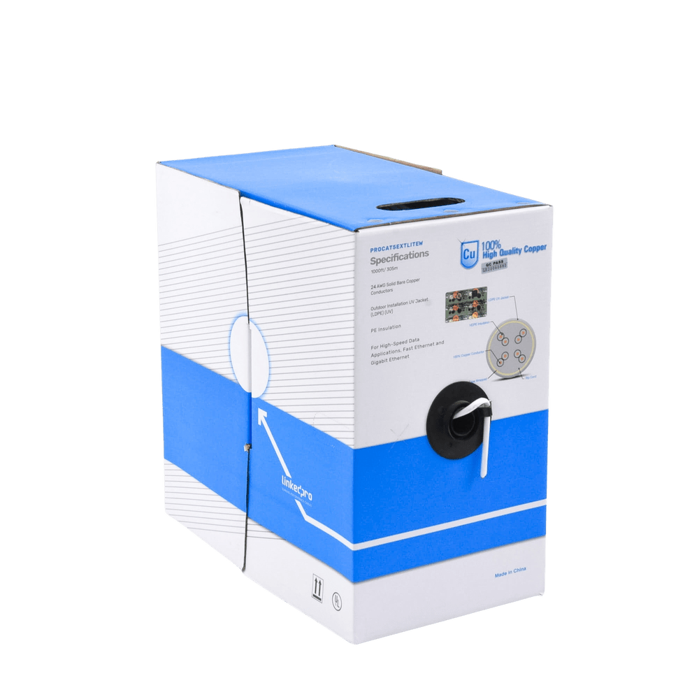 Bobina de cable Linkedpro Cat5e intemperie sin blindar 100% Cobre 305 Metros color blanco PRO-CAT5-EXT-LITEW - SILYMX