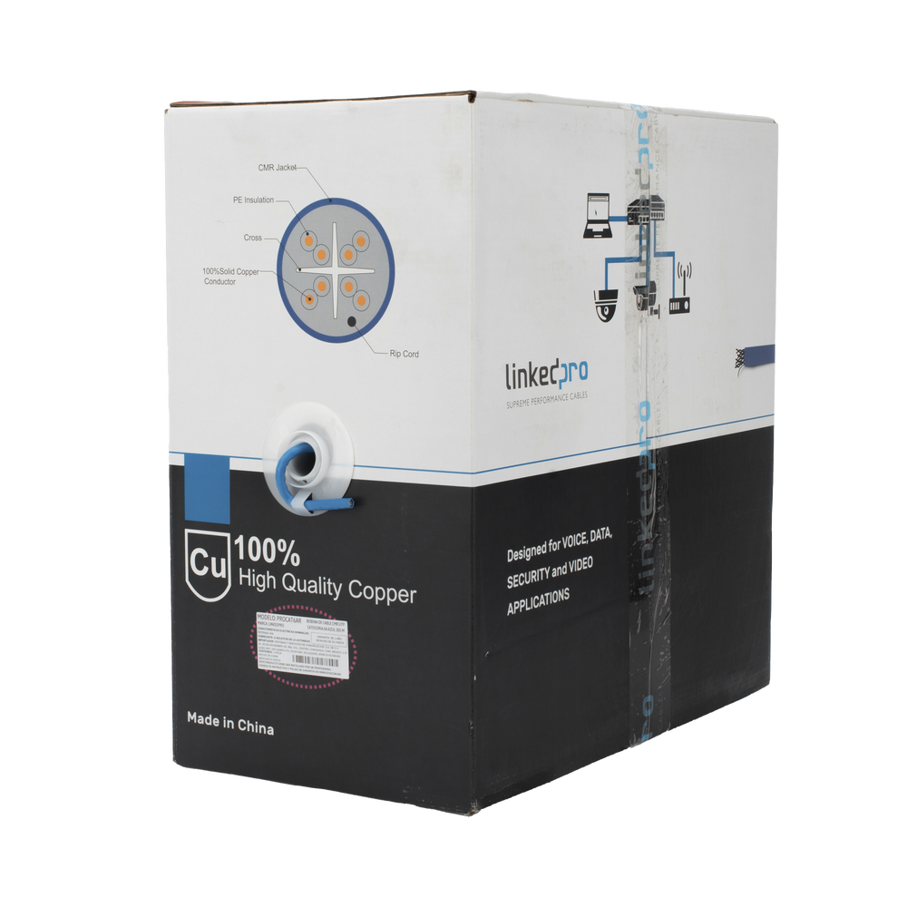 Bobina de Cable Cat6A 305m LINKEDPRO BY EPCOM Azul CMR 10G 500MHz – Modelo PRO-CAT6A-R