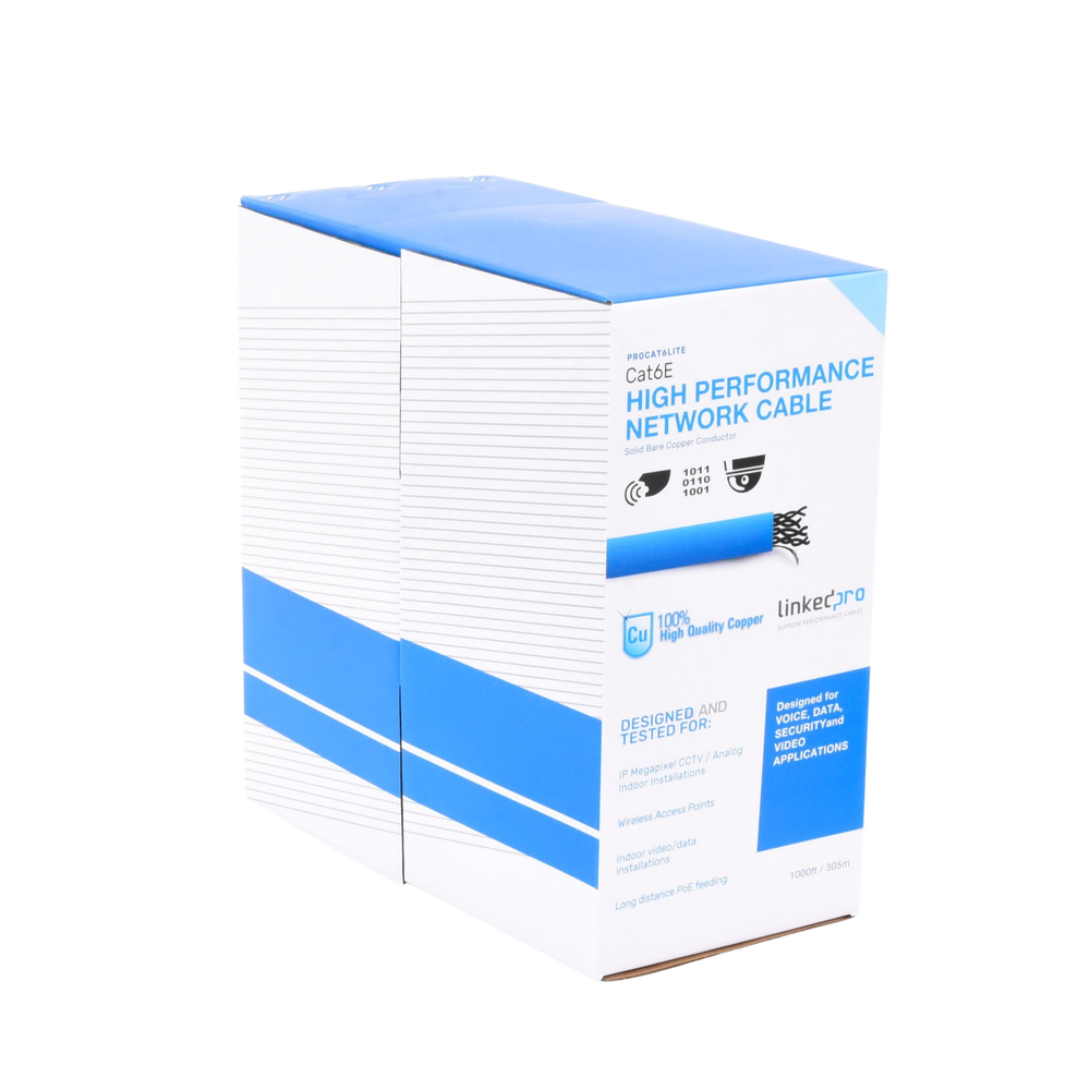 Bobina de cable Linkedpro Cat6 CM 24 AWG Alto Rendimiento ETL UL color azul super flexible Uso interior de 305 metros PRO-CAT-6-LITE - SILYMX