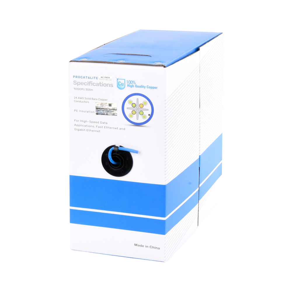 Bobina de cable Linkedpro Cat6 CM 24 AWG Alto Rendimiento ETL UL color azul super flexible Uso interior de 305 metros PRO-CAT-6-LITE - SILYMX