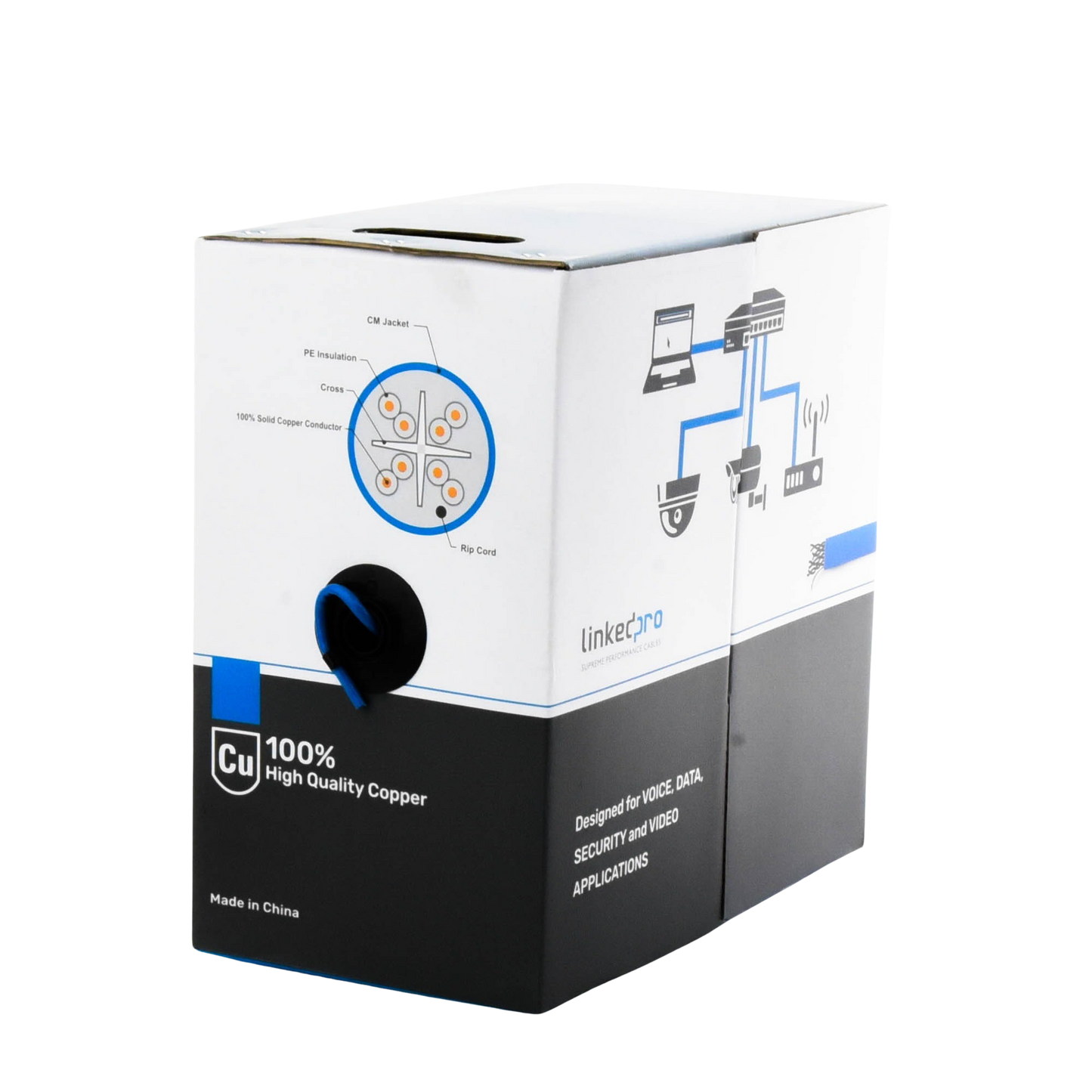 Bobina Cable Cat6+ 305m 23AWG 100% Cobre Azul UL ETL Interior | LINKEDPRO PRO-CAT-6-PLUS - SILYMX