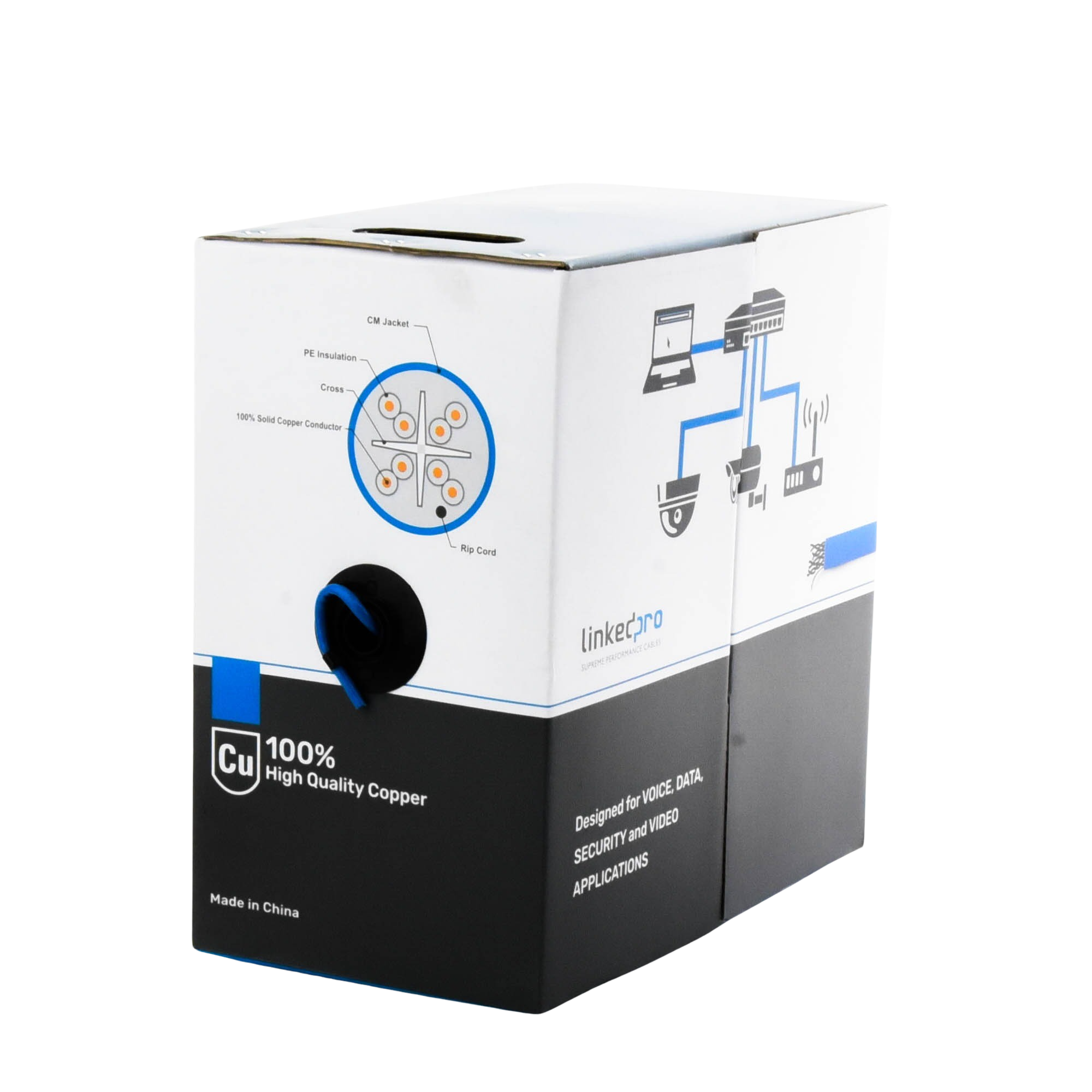 Bobina Cable Cat6+ 305m 23AWG 100% Cobre Azul UL ETL Interior | LINKEDPRO PRO-CAT-6-PLUS - SILYMX