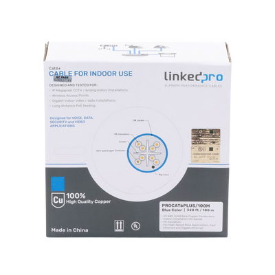 Cable Cat6 Plus Calibre 23 AWG Alto Rendimiento ETL UL 100 Metros Azul Super Flexible CCTV Video HD Redes Datos 25 Años Garantia LINKEDPRO BY EPCOM