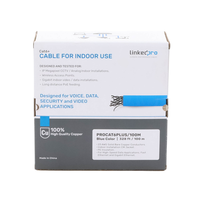 Cable Cat6 Plus Calibre 23 AWG Alto Rendimiento ETL UL 100 Metros Azul Super Flexible CCTV Video HD Redes Datos 25 Años Garantia LINKEDPRO BY EPCOM