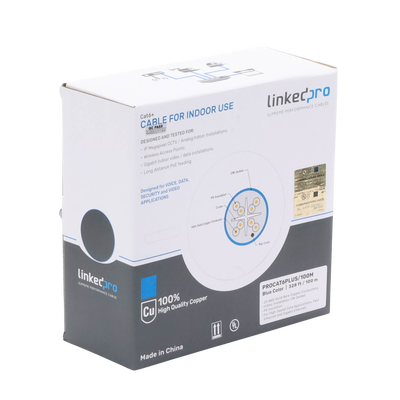 Cable Cat6 Plus Calibre 23 AWG Alto Rendimiento ETL UL 100 Metros Azul Super Flexible CCTV Video HD Redes Datos 25 Años Garantia LINKEDPRO BY EPCOM