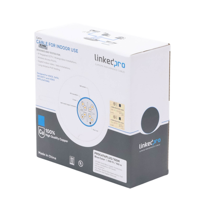 Cable Cat6 Plus Calibre 23 AWG Alto Rendimiento ETL UL 100 Metros Azul Super Flexible CCTV Video HD Redes Datos 25 Años Garantia LINKEDPRO BY EPCOM