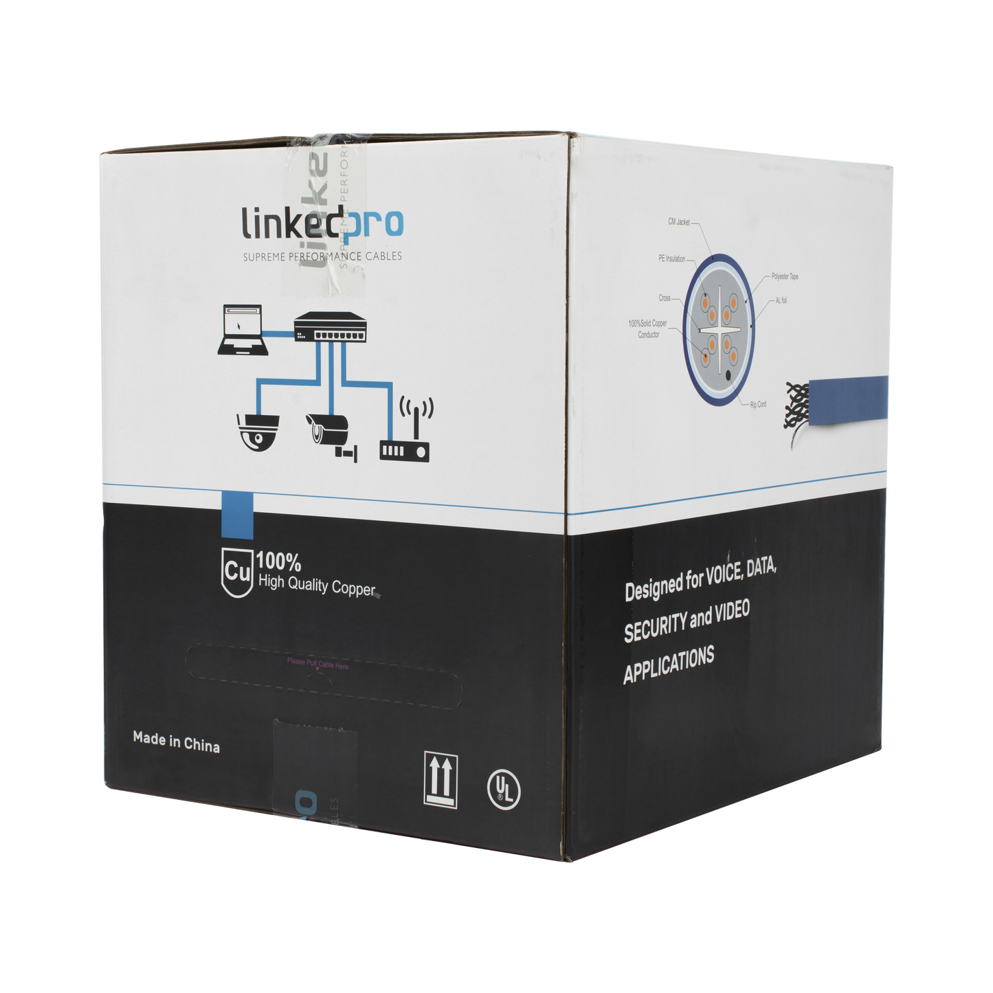 Bobina de Cable de 305 Metros (1000 Pies) Cat6+ Blindado F/UTP, CM, Calibre 23 Alto Rendimiento, ETL, UL, Color Azul, Super Flexible, para Aplicaciones de Video Vigilancia, Video HD, y Redes de Datos. Uso Interior.