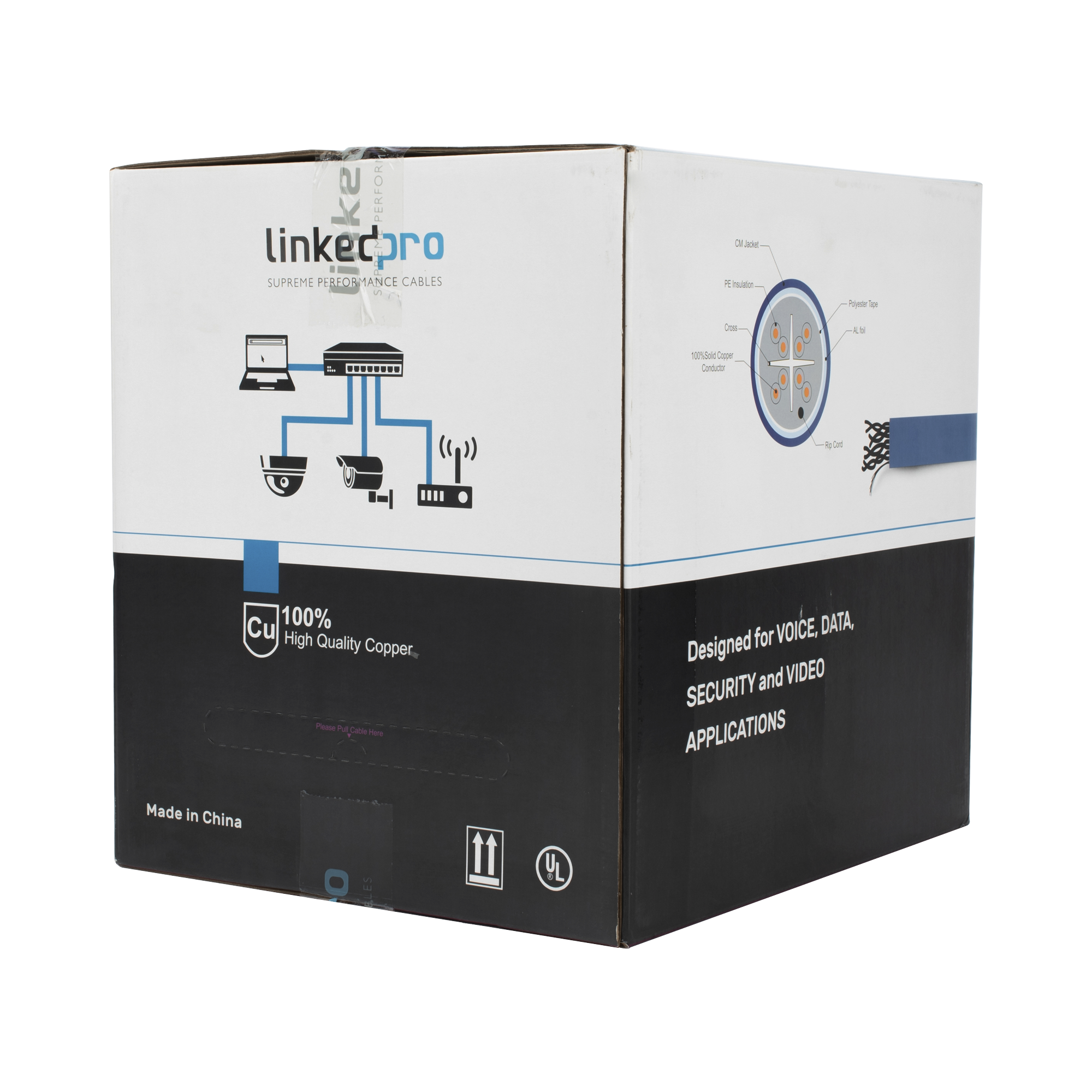 Bobina de Cable de 305 Metros (1000 Pies) Cat6+ Blindado F/UTP, CM, Calibre 23 Alto Rendimiento, ETL, UL, Color Azul, Super Flexible, para Aplicaciones de Video Vigilancia, Video HD, y Redes de Datos. Uso Interior.