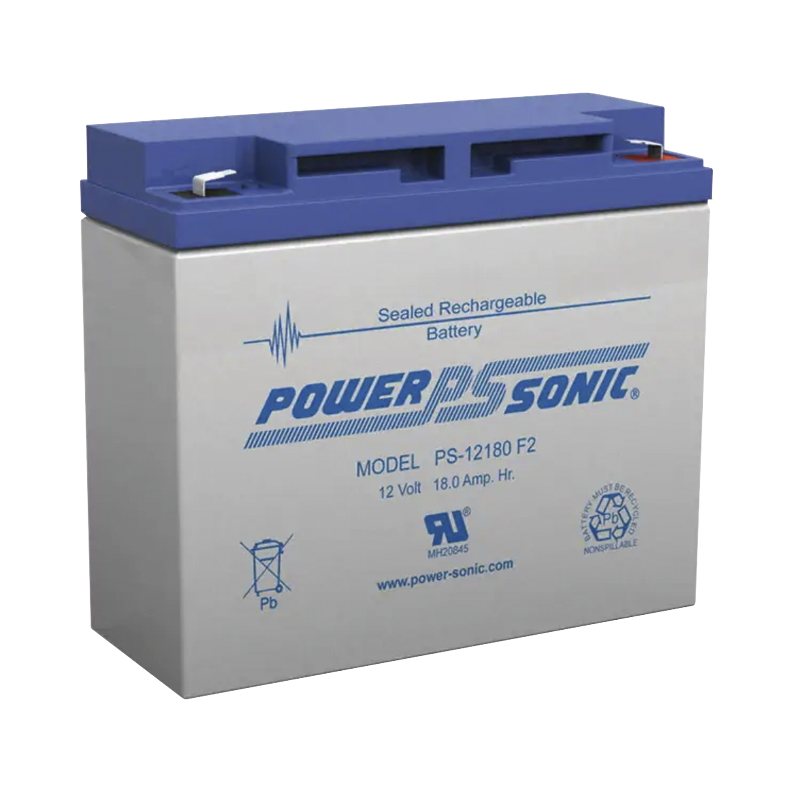 Batería 12V 18AH Para Respaldo AGM/VRLA Diseño De Vida Útil 5 Años Terminales Tipo F2 Listada UL Libre De Mantenimiento POWER SONIC PS-12180-F2 - SILYMX