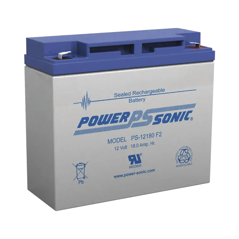 Batería 12V 18AH Para Respaldo AGM/VRLA Diseño De Vida Útil 5 Años Terminales Tipo F2 Listada UL Libre De Mantenimiento POWER SONIC PS-12180-F2