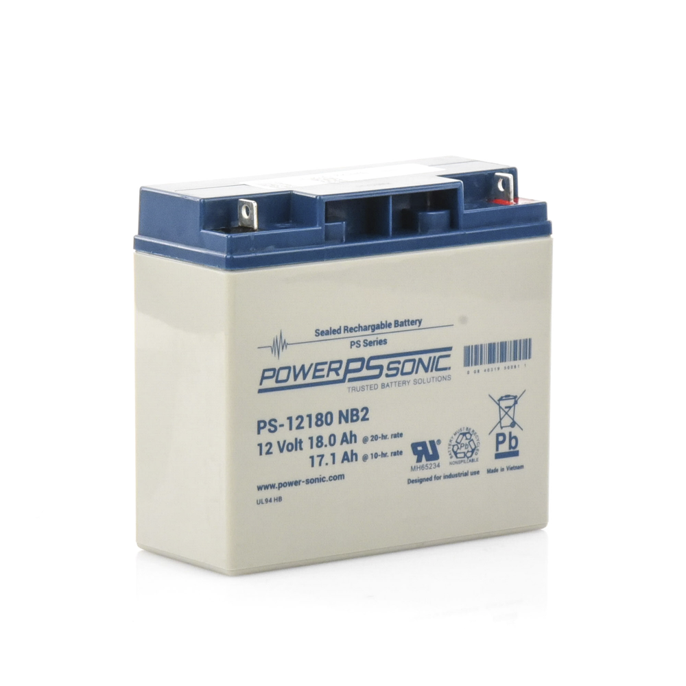 Batería POWER SONIC Ácido de Plomo Sellada Recargable 12V 18AH 5 Años Vida Útil Terminales tipo NB2 Reconocida UL Propósitos Generales PS-12180-NB2 - SILYMX