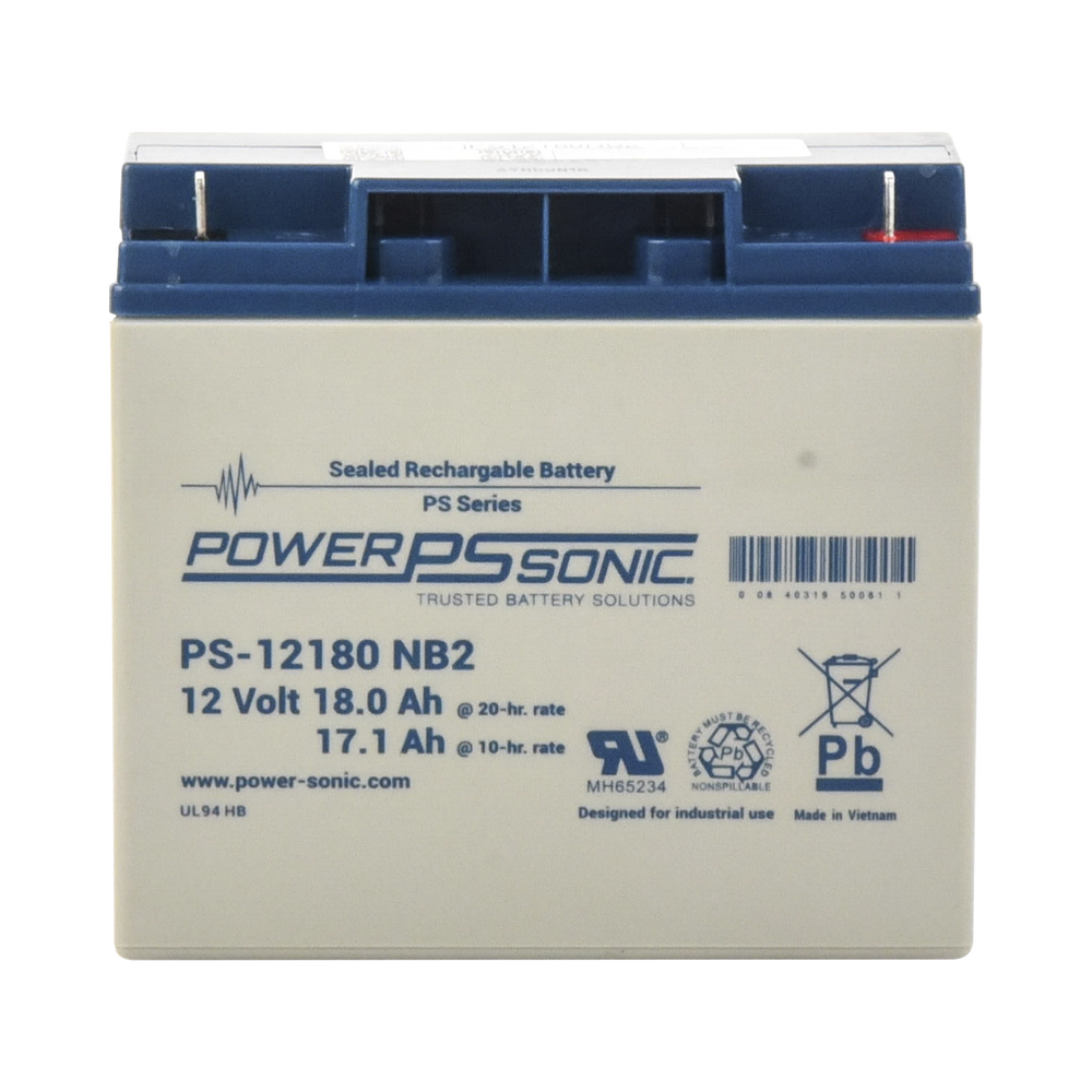 Batería POWER SONIC Ácido de Plomo Sellada Recargable 12V 18AH 5 Años Vida Útil Terminales tipo NB2 Reconocida UL Propósitos Generales PS-12180-NB2 - SILYMX