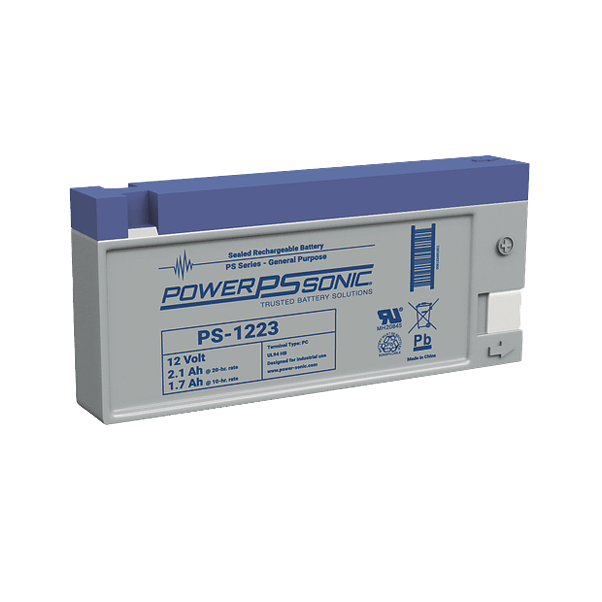 Batería 12V 2.1AH Para Respaldo AGM/VRLA 5 Años Vida Útil Terminales PC Reconocida UL POWER SONIC PS-1223-PC - SILYMX