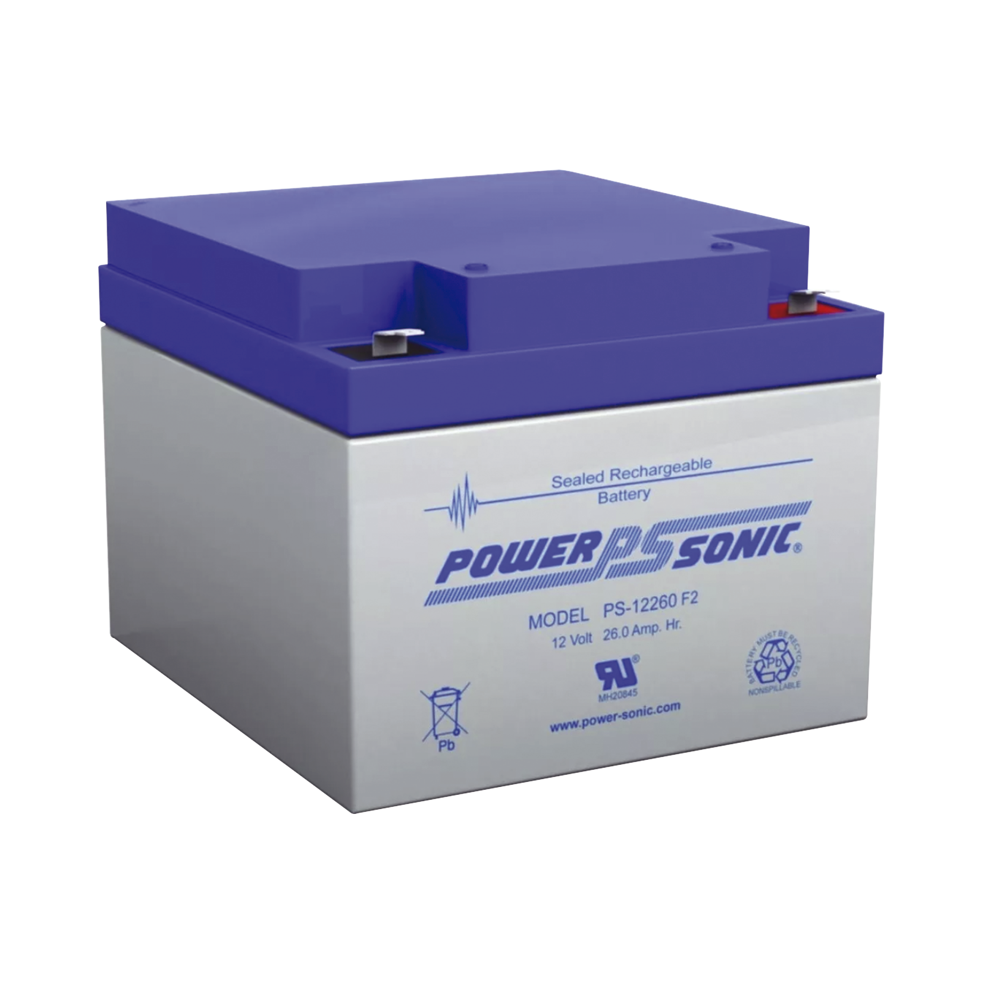 Batería 12V 26AH Para Respaldo AGM/VRLA 5 Años Vida Útil Terminales F2 Reconocida UL POWER SONIC PS-12260-F2 - SILYMX