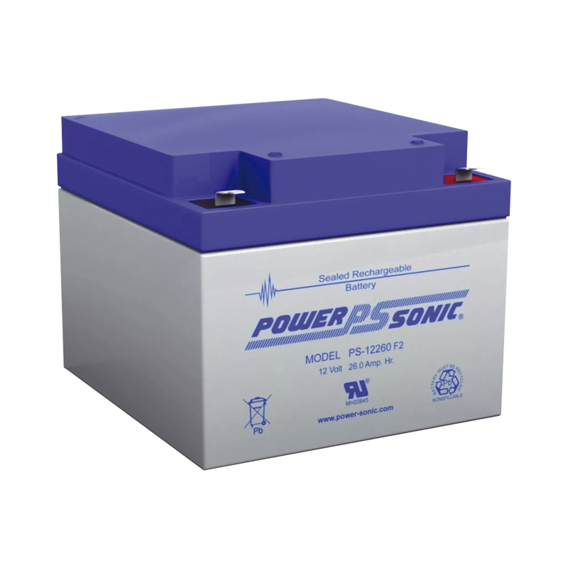 Batería 12V 26AH Para Respaldo AGM/VRLA 5 Años Vida Útil Terminales F2 Reconocida UL POWER SONIC PS-12260-F2