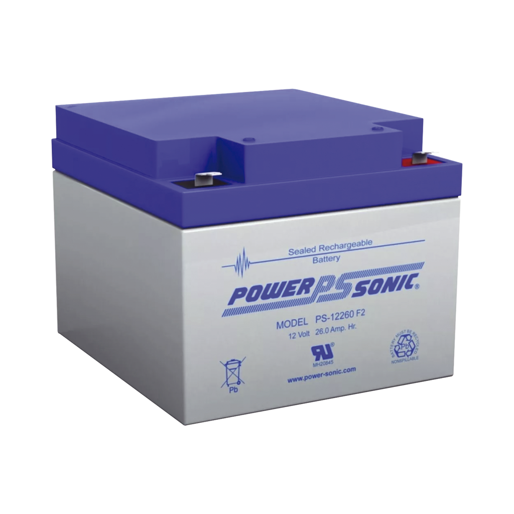 Batería 12V 26AH Para Respaldo AGM/VRLA 5 Años Vida Útil Terminales F2 Reconocida UL POWER SONIC PS-12260-F2 - SILYMX