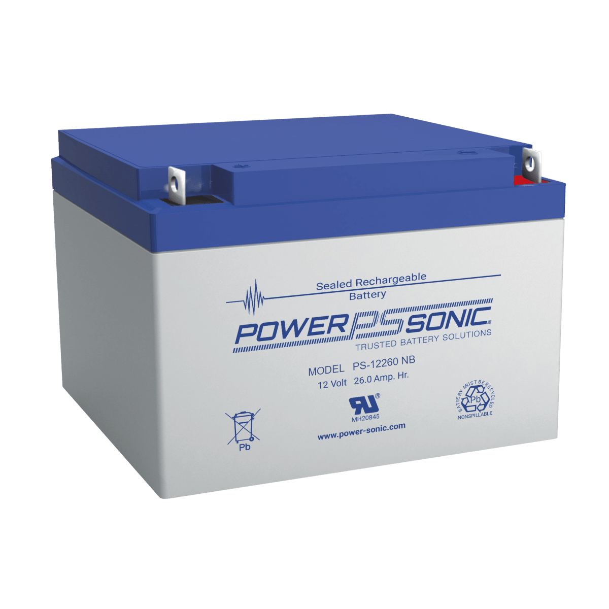 BateriasPOWER SONICPS-12260-NB2Batería Respaldo 12V 26AH AGM VRLA 5 Años Terminales NB2 UL Power Sonic PS - 12260 - NB2 - SILYMX