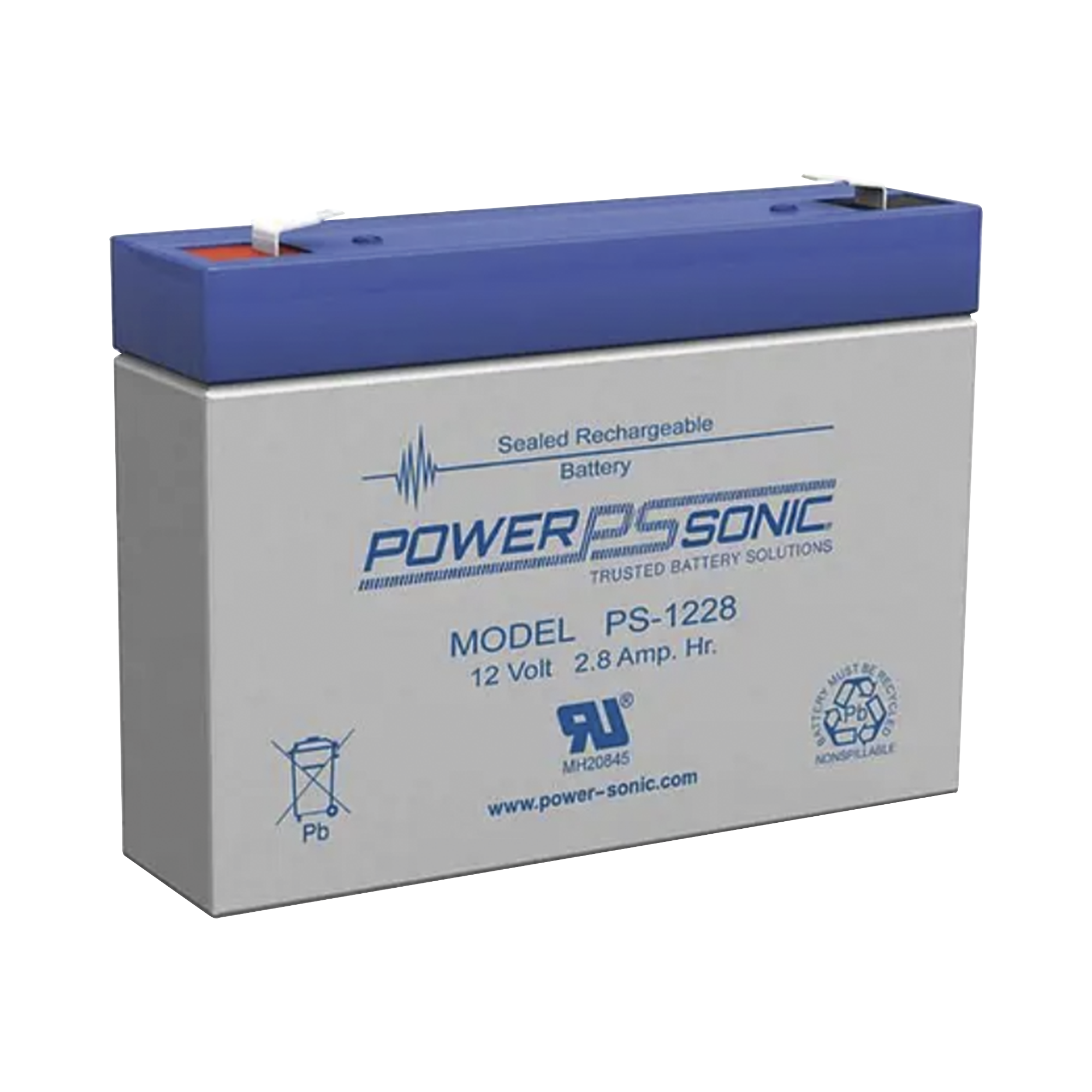 Batería 12V 2.8AH Para Respaldo AGM/VRLA 5 Años Vida Útil Terminales F1 Reconocida UL POWER SONIC PS-1228-F1 - SILYMX