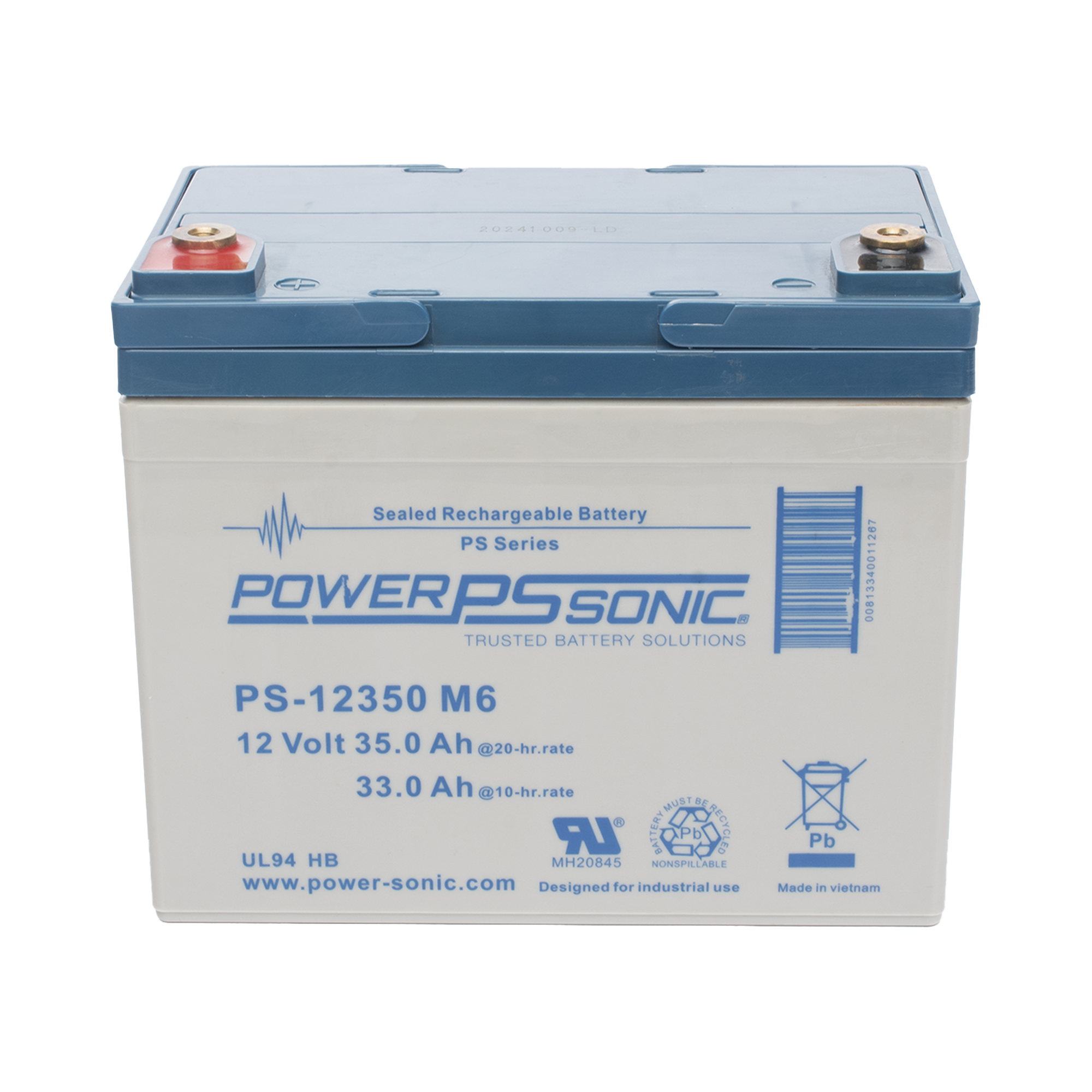 Batería 12V 35AH Para Respaldo AGM/VRLA 5 Años Vida Útil Terminales M6 Reconocida UL POWER SONIC PS-12350-M6 - SILYMX