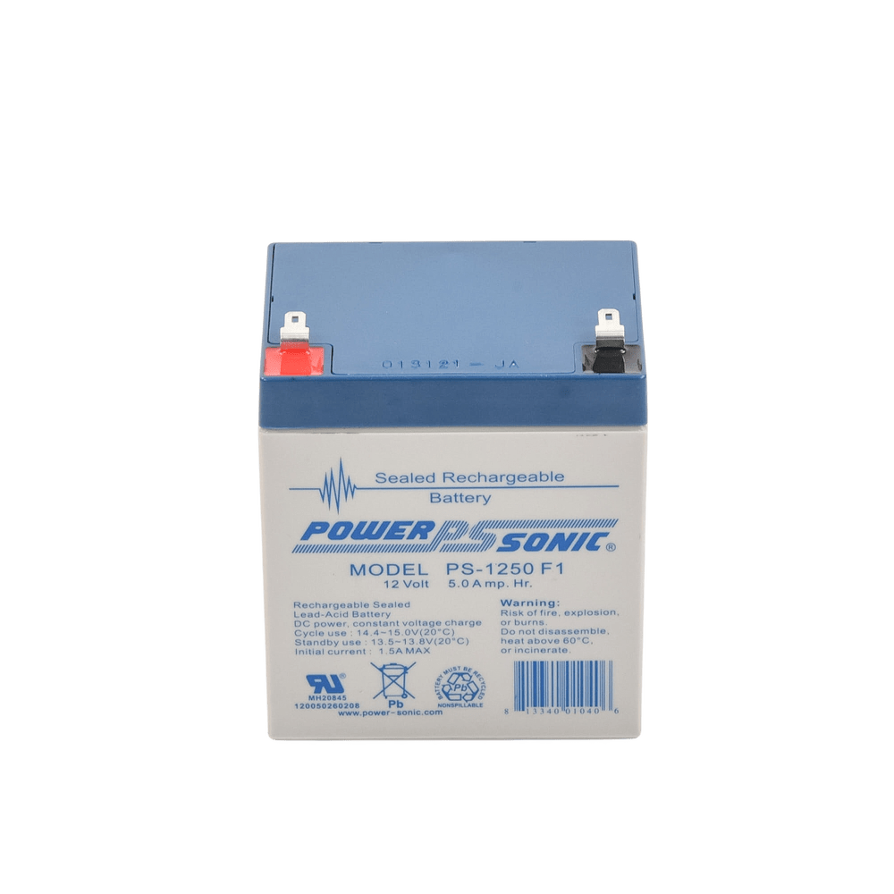 Batería POWER SONIC 12V 5AH Para Respaldo Tecnologías AGM/VRLA 5 Años Vida Útil Terminales F1 Reconocida UL PS-1250-F1 - SILYMX