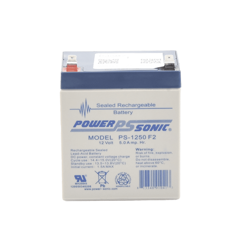 Batería POWER SONIC 12V 5AH Para Respaldo Tecnologías AGM/VRLA 5 Años Vida Útil Terminales F2 Reconocida UL PS-1250-F2 - SILYMX