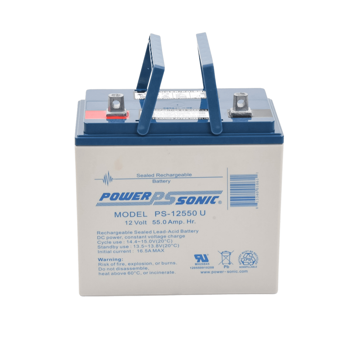 BateríasPOWER SONICPS-12550UBatería 12V 55AH Para Respaldo AGM/VRLA 5 Años Vida Útil Terminales U Reconocida UL POWER SONIC PS - 12550U - SILYMX
